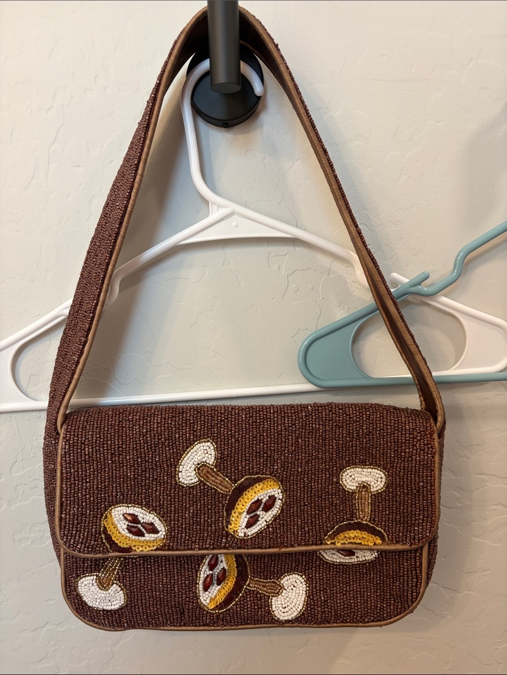 Brown Beaded espresso martini Motif Shoulder Bag with Martini charm